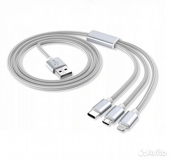 Кабель 3-в-1 (Lightning + micro USB + USB type C)