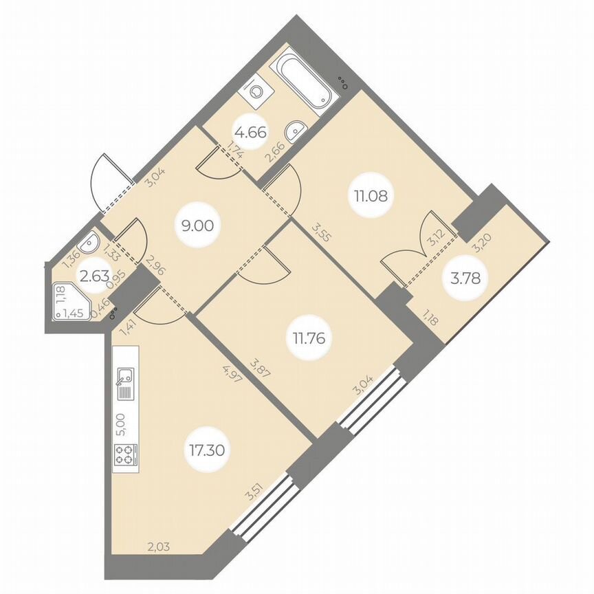 2-к. квартира, 58 м², 13/20 эт.
