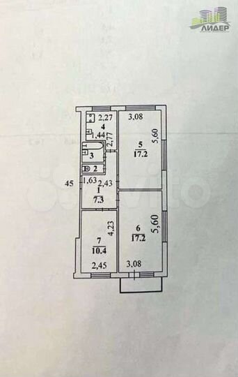 3-к. квартира, 61 м², 2/5 эт.