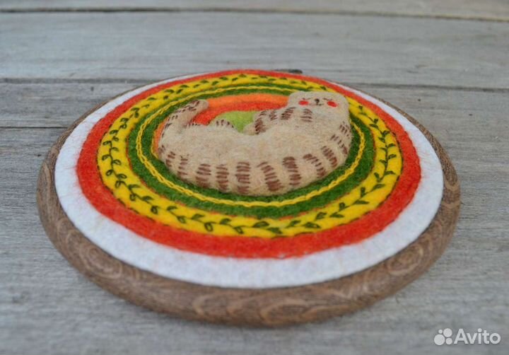 Валяное панно с котиком