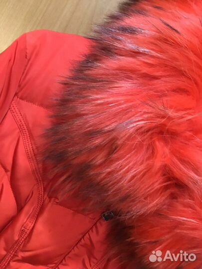 Пуховик женский пальто красн натур пух мех р 46