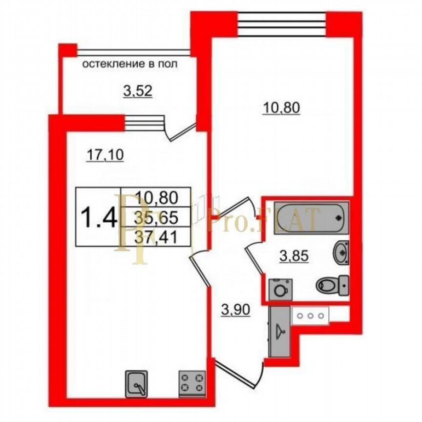 1-к. квартира, 37,4 м², 7/12 эт.