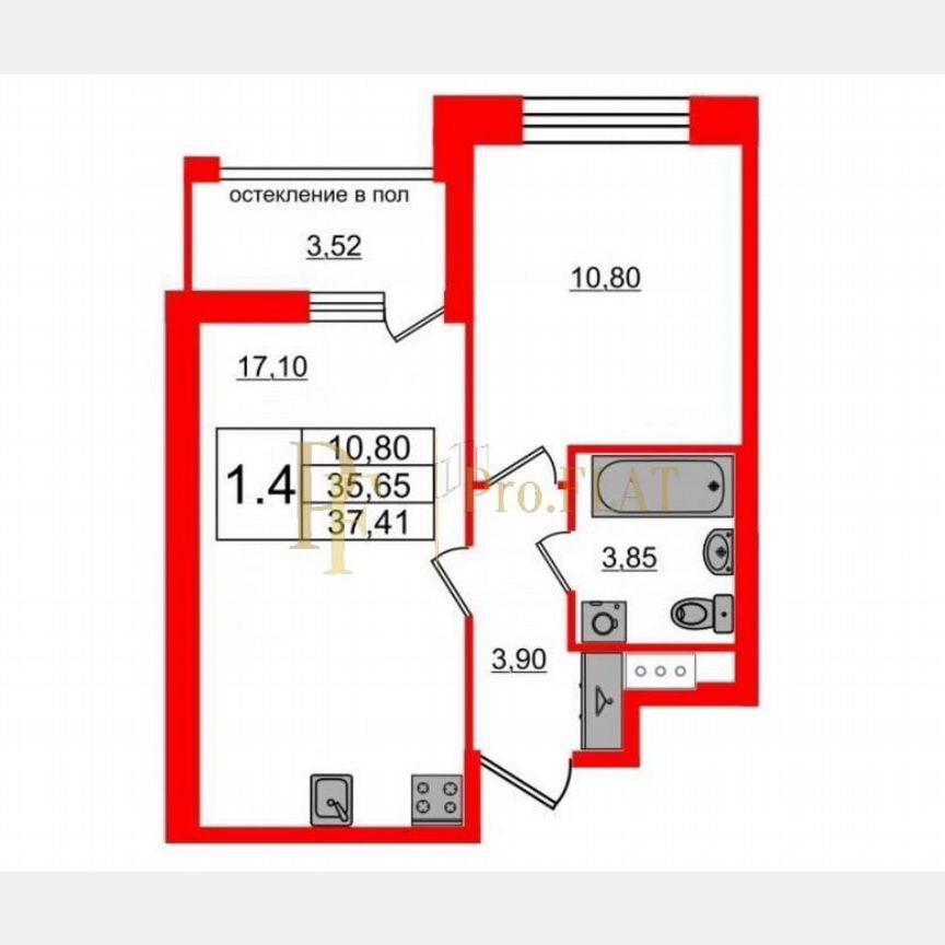 1-к. квартира, 37,4 м², 7/12 эт.