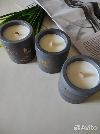 Свеча-графит в гипсе с золотой и бронзовой поталью