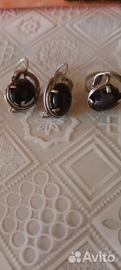 Серьги и кольцо ссср,камень агат
