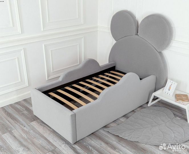 Кровать 80х160 детская Микки серый велюр