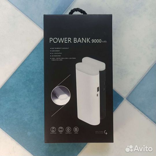 Внешний аккумулятор 9000 mah с фонариком