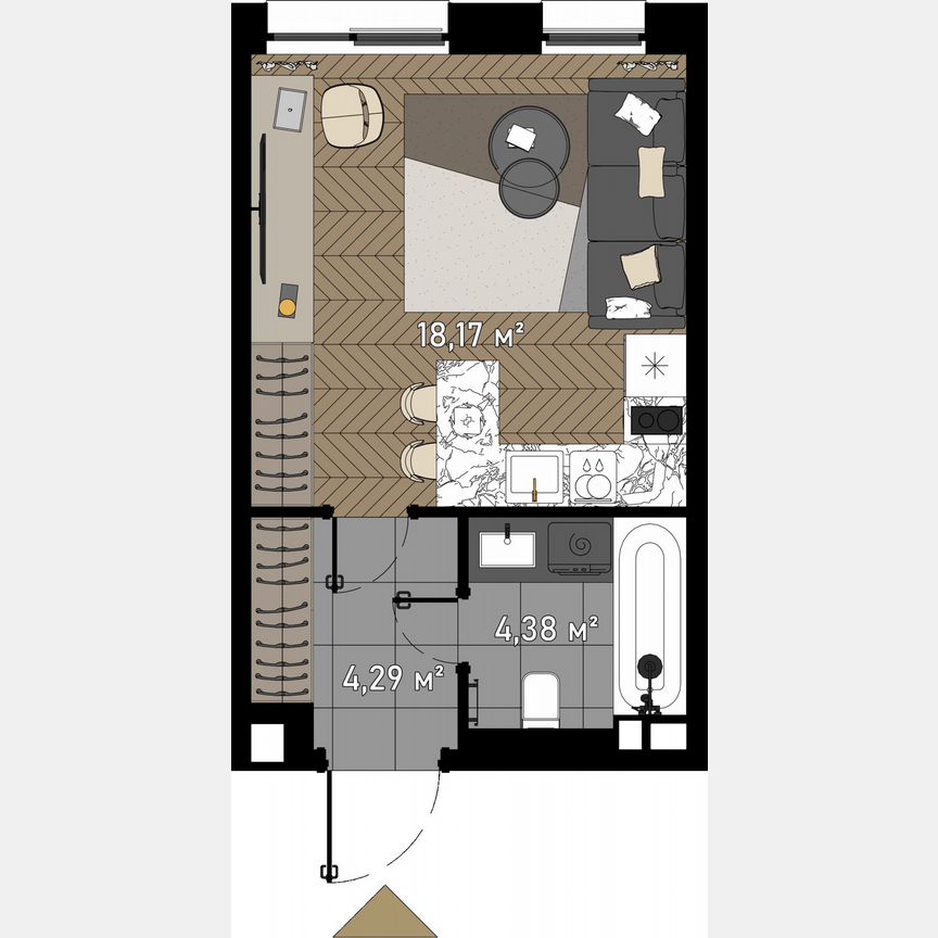 Апартаменты-студия, 27,2 м², 15/23 эт.