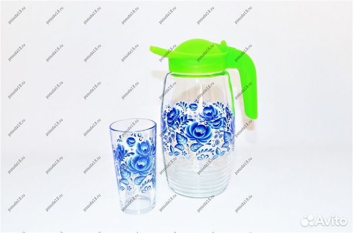 Набор для воды /1,2л+6 стаканов/ гжель/пс