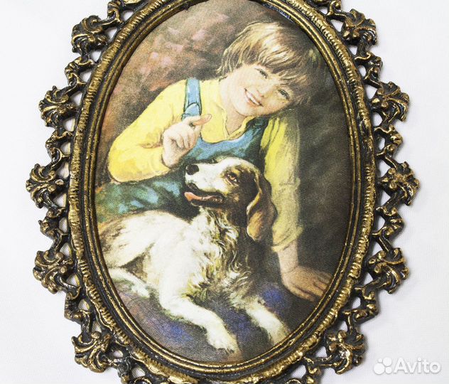 Панно настенное Мальчик с собакой, шелкография, б