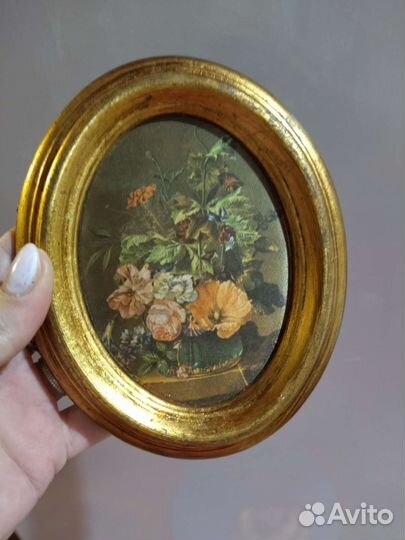 Миниатюра шелкография пара винтаж