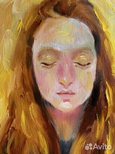 Картина маслом на холсте, луна, девушка, 40/50 см