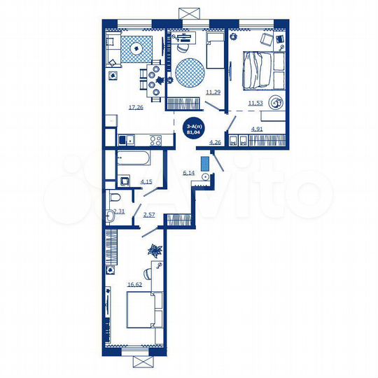 3-к. квартира, 81 м², 10/17 эт.
