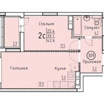 Своб. планировка, 42,6 м², 3/25 эт.