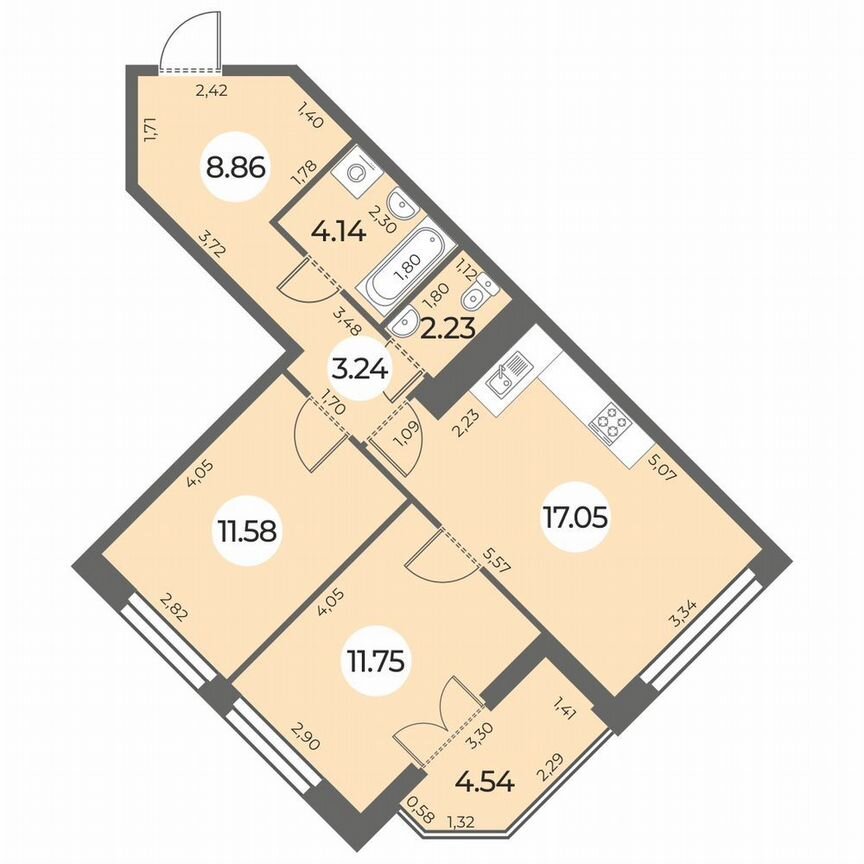 2-к. квартира, 61 м², 14/24 эт.