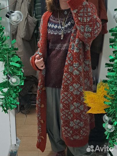 Кардиган cottagecore длинный женский красный