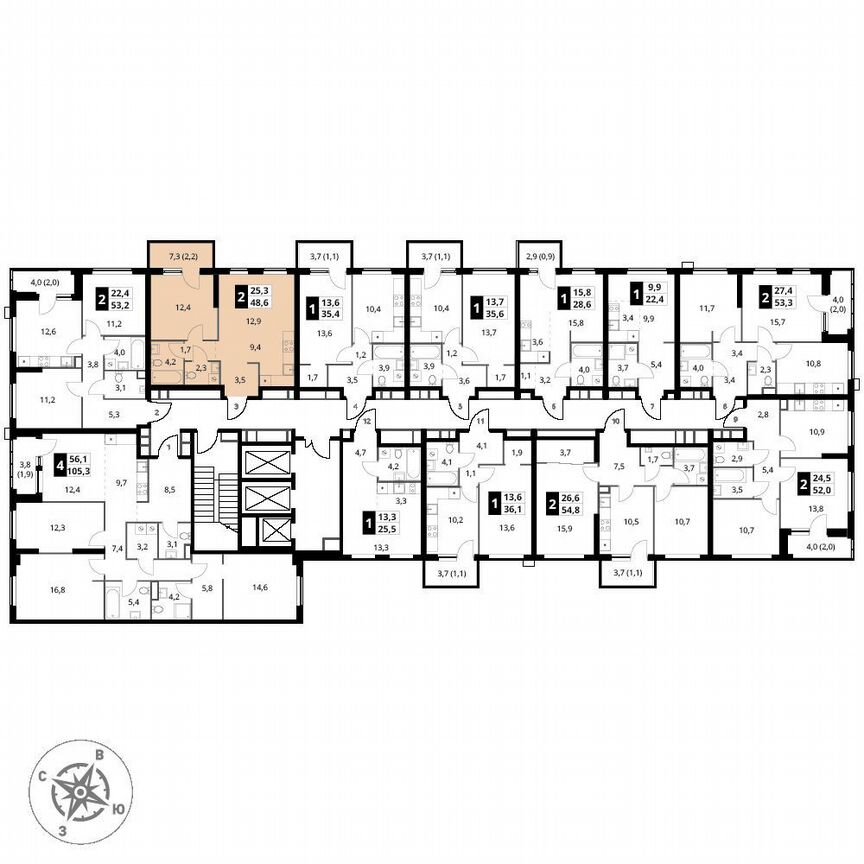1-к. квартира, 48,6 м², 2/25 эт.
