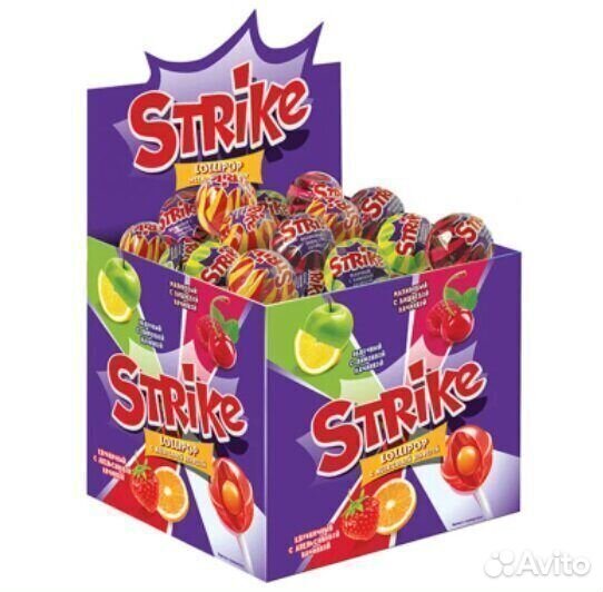 Опт - Карамель на палочке Strike с Жевательной кон