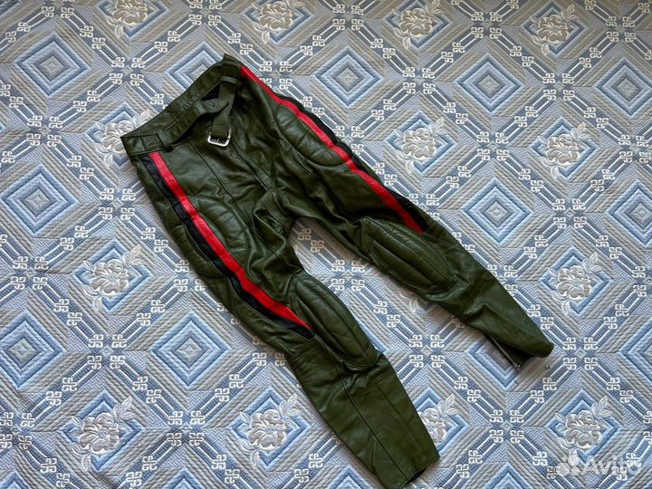 Мотоштаны кожаные зеленые р.34