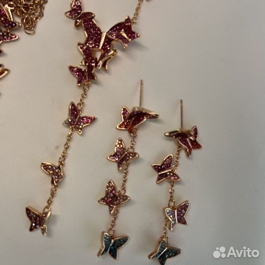 Swarovski бабочки серьги колье