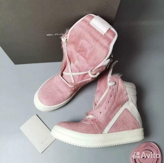 Кеды Rick Owens Geobasket Pony Hair Pink Кожаные