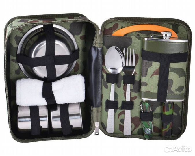 Подарок мужчине Походный набор с флягой в сумке