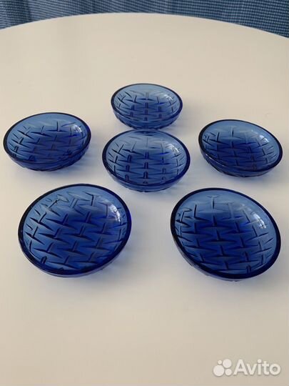 Хрустальные синие блюдца для соусов / варенья