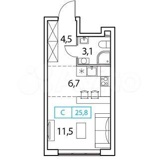 1-к. квартира, 25,8 м², 9/9 эт.