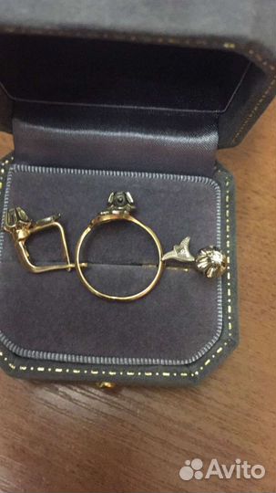Золотой набор серьги и кольцо с бриллиантами