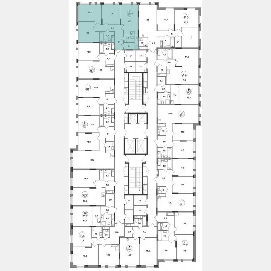 3-к. квартира, 74,1 м², 5/19 эт.
