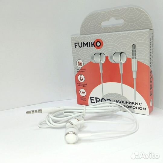Наушники с микрофоном fumico EP03 белые