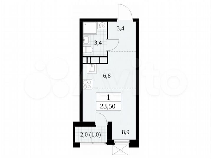 Квартира-студия, 23,5 м², 9/17 эт.