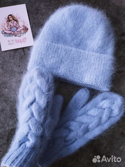 Шапка снуд варежки из пуха норки