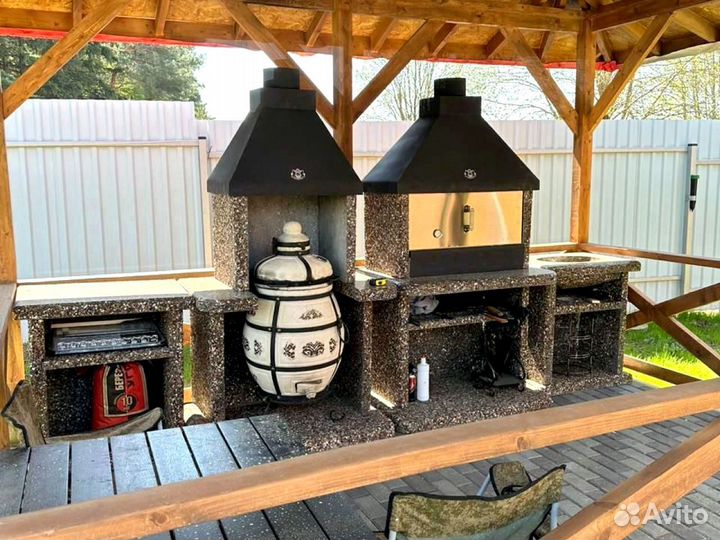 Печь барбекю модульная из камня