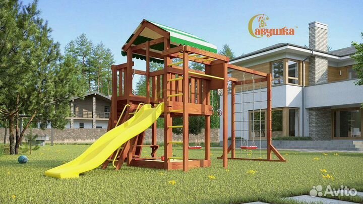 Детский домик песочница горка качели