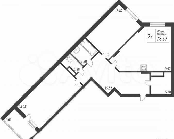 2-к. квартира, 78,6 м², 12/17 эт.