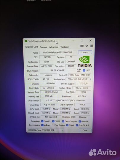 Видеокарта GTX 1060 3GB Gigabyte торг