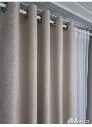 Шторы рогожка на люверсах 150*250 бежевые