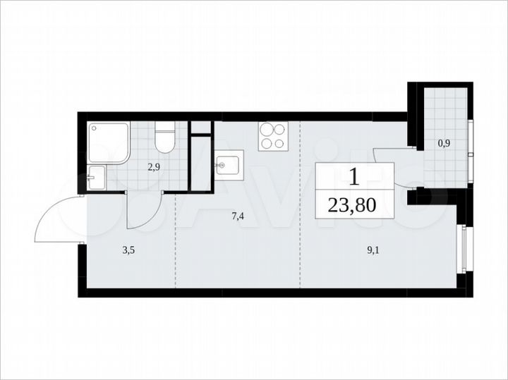 Квартира-студия, 23,8 м², 16/16 эт.