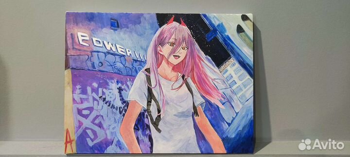 Человек-бензопила картина акрил