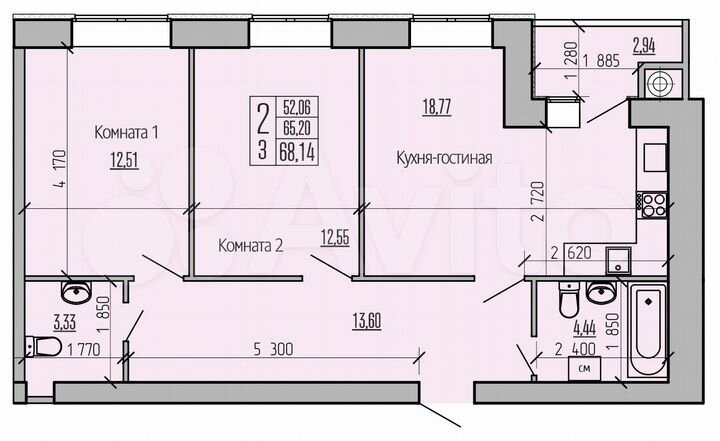 2-к. квартира, 68,1 м², 6/10 эт.