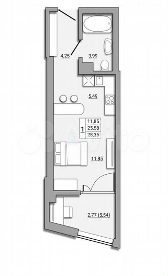 Квартира-студия, 28,4 м², 6/25 эт.