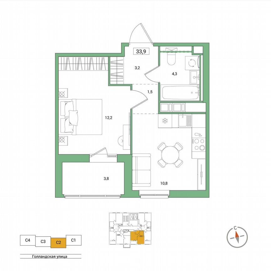 1-к. квартира, 33,9 м², 5/11 эт.