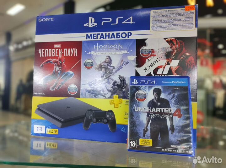 PlayStation 4 Slim 1TB + Uncharted 4 (Гарантия)