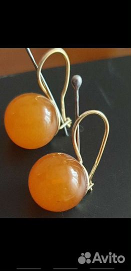 Серьги серебро 925 пробы, позолота, янтарь