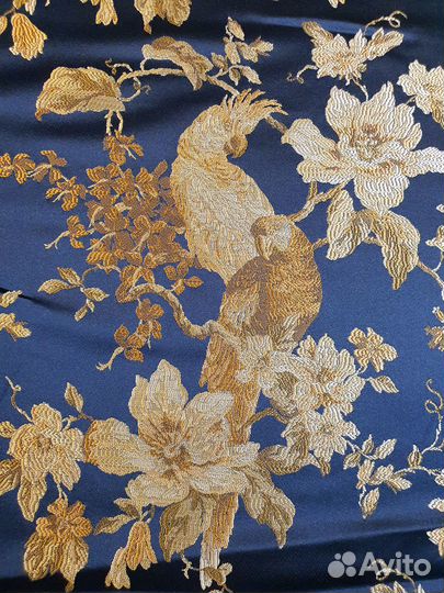 Ткань жаккард Попугаи на синем