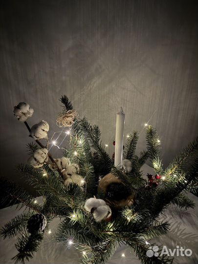 Новогодние букеты из ели и цветочные композиции с