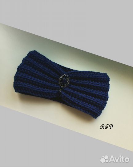 Повязка чалма «Темно-синяя» с брошью