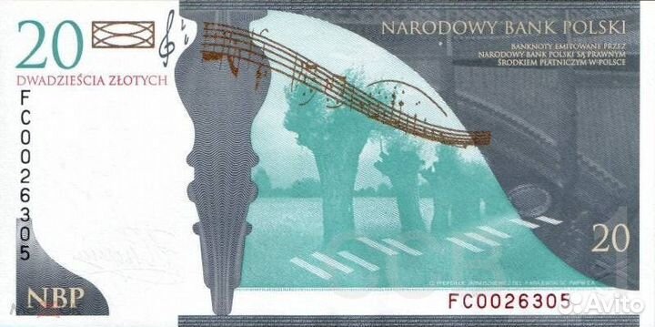 Банкнота Польша 20 злотых 2009 Фредерик Шопен
