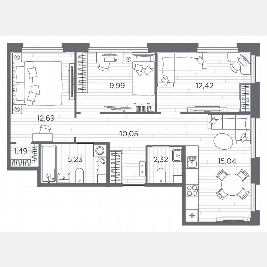 3-к. квартира, 69,2 м², 1/5 эт.